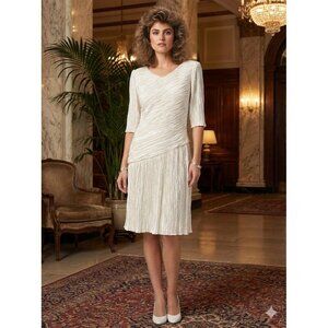 Vintage 80s Mary McFadden Dress Fortuny Pleated Gown Cream Marii Pleat Formal 12